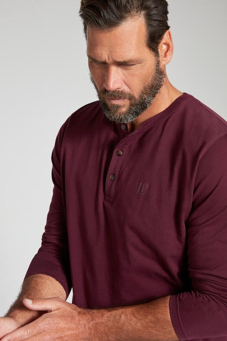 JP 1880 Henley, Basic, Shirt, Langarm, Knopfleiste, bis 8XL