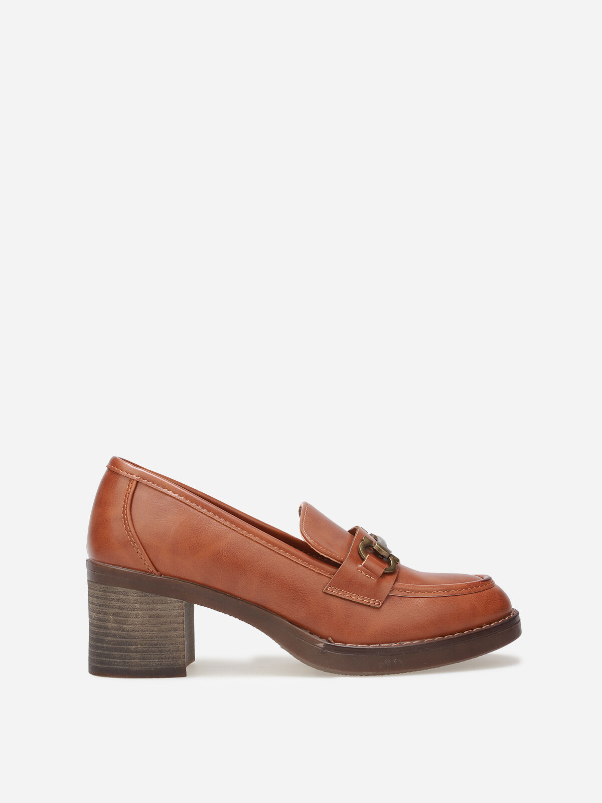 Mocassins à talon et mors métallique- Camel