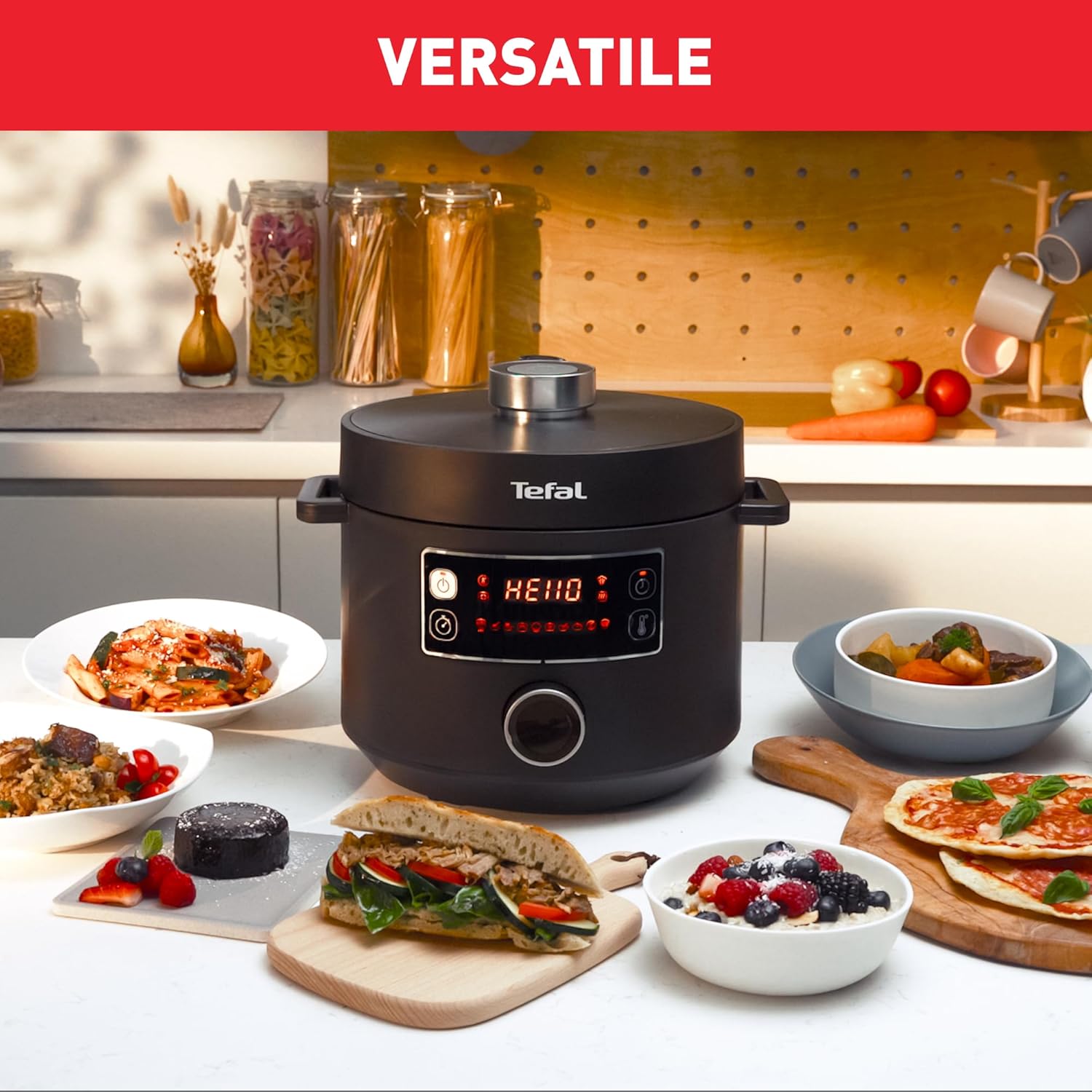Tefal Turbo Cuisine Multikocher 4,8L, High-Speed & 10 Programme: Dampfgarer, Schmoren, Anbraten, Sous-vide, Reis & mehr, Verzögerung & Warmhaltefunktion, Antihaft, Zubehör inkl., Schwarz, CY7548
