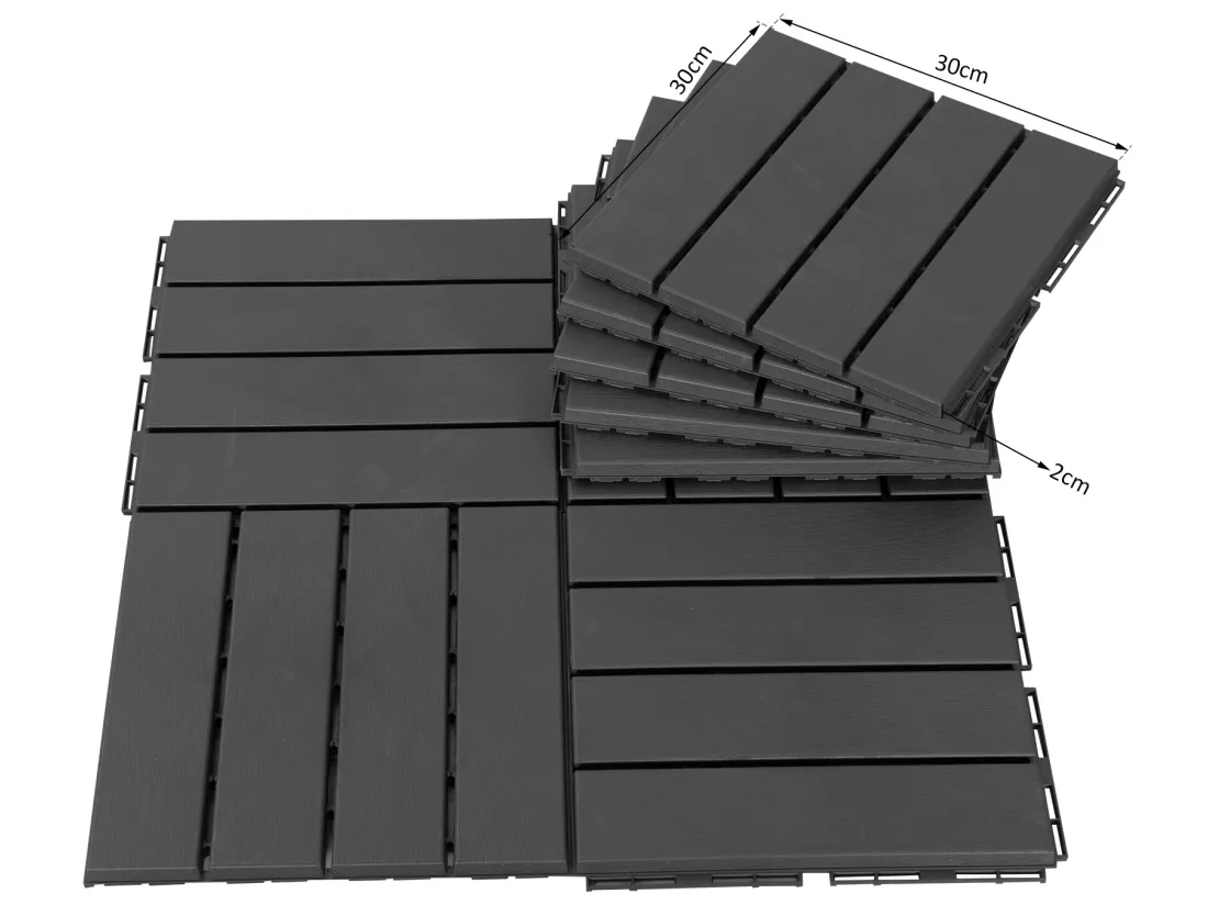 Caillebotis - dalles terrasse - lot de 9 - emboîtables, installation très simple - petits carreaux composite plastique imitation bois noir