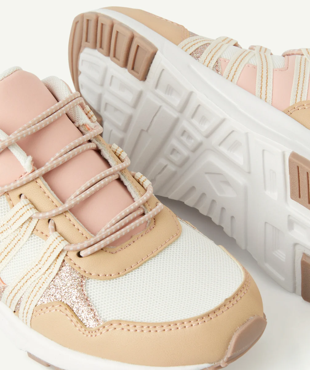 BASKETS FILLE BEIGE ET ROSE PÂLE AVEC LACETS ÉLASTIQUÉS