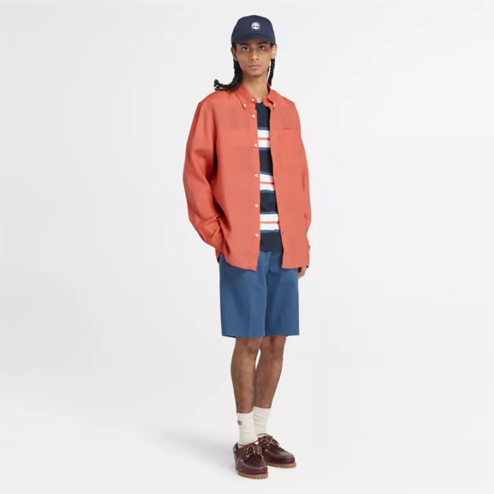 Chemise en lin à poche pour homme en orange clair