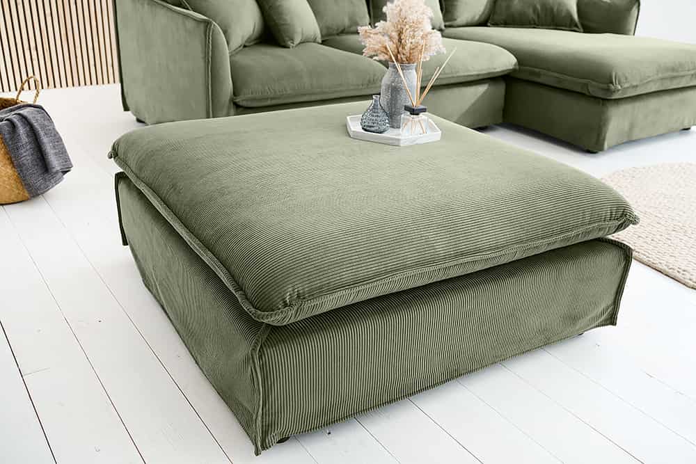 Großer Sitzhocker HEAVEN 100cm grün Cord Sofahocker abnehmbarer Bezug