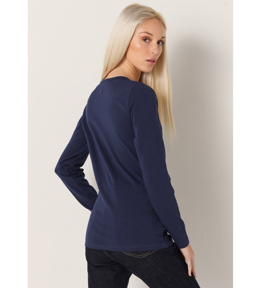 Victorio & Lucchino, Camiseta Longa Azul Marinho V&L com Decote Baixo