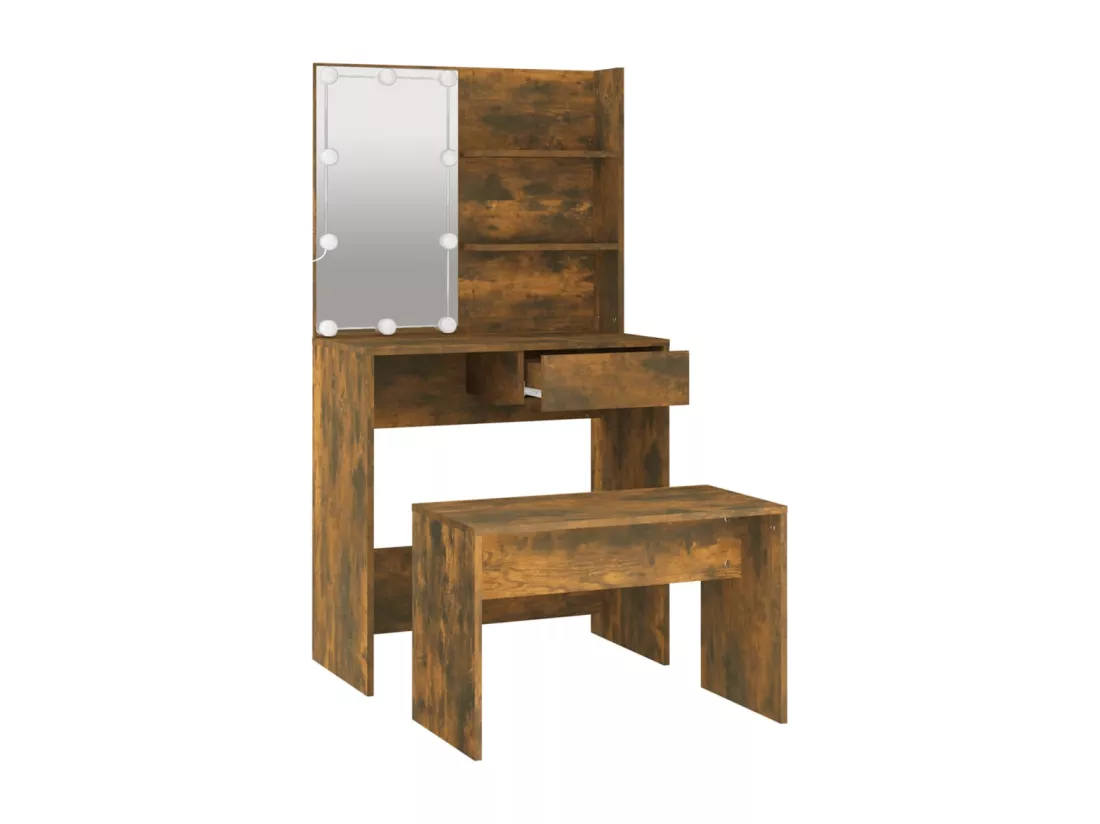 Ensemble de coiffeuse avec LED Chêne fumé Bois d'ingénierie