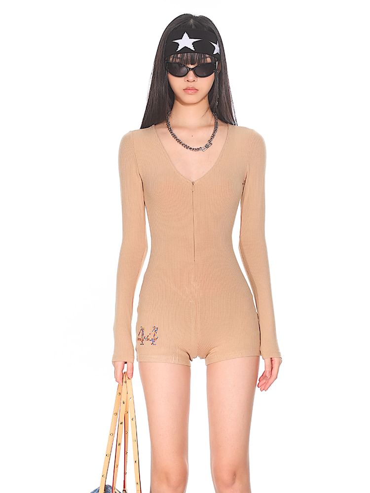 AXEN - Romper met lange mouwen, V-hals en print