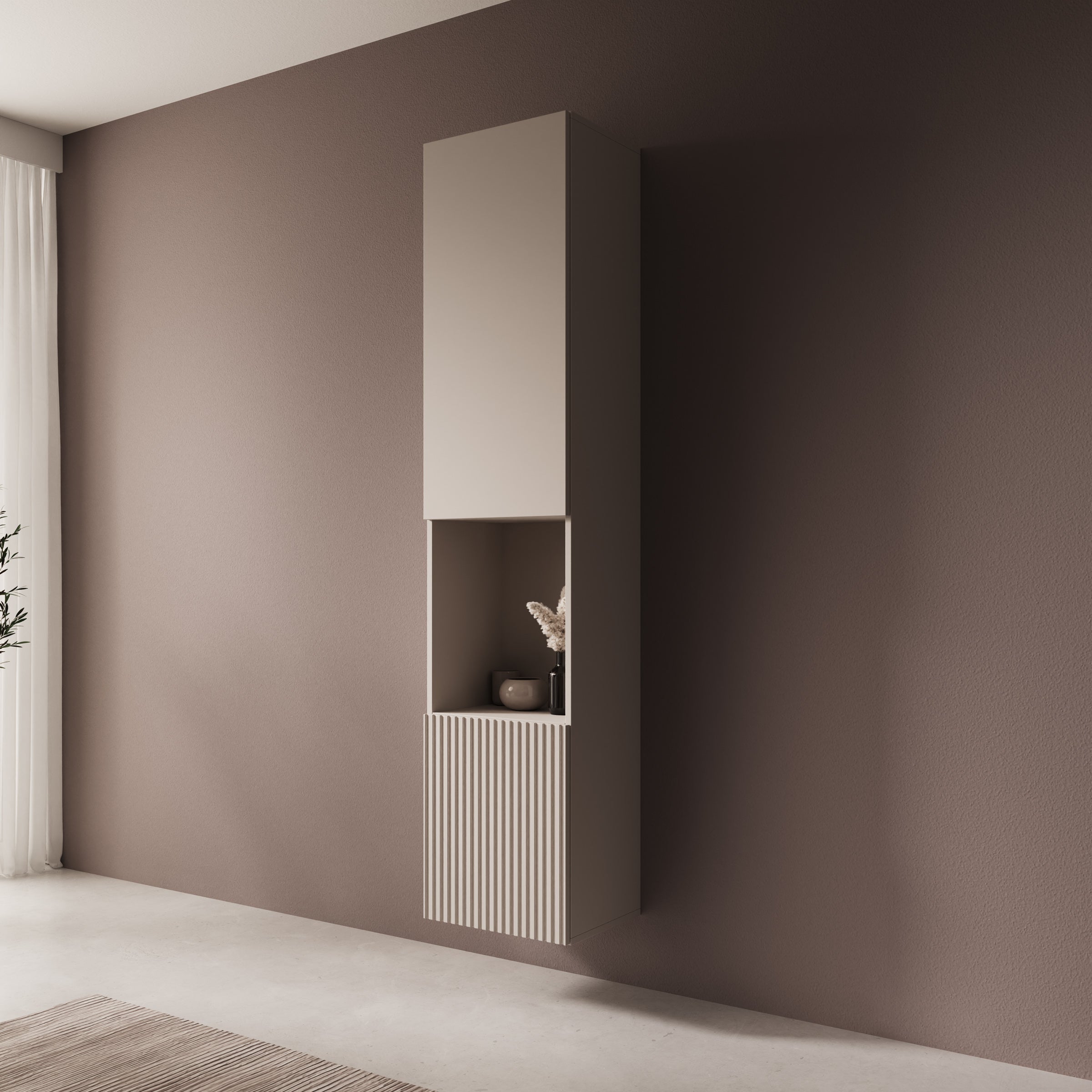 Meubella - Cruzar 2 - Vitrinekast - Beige - 40x30x180 cm