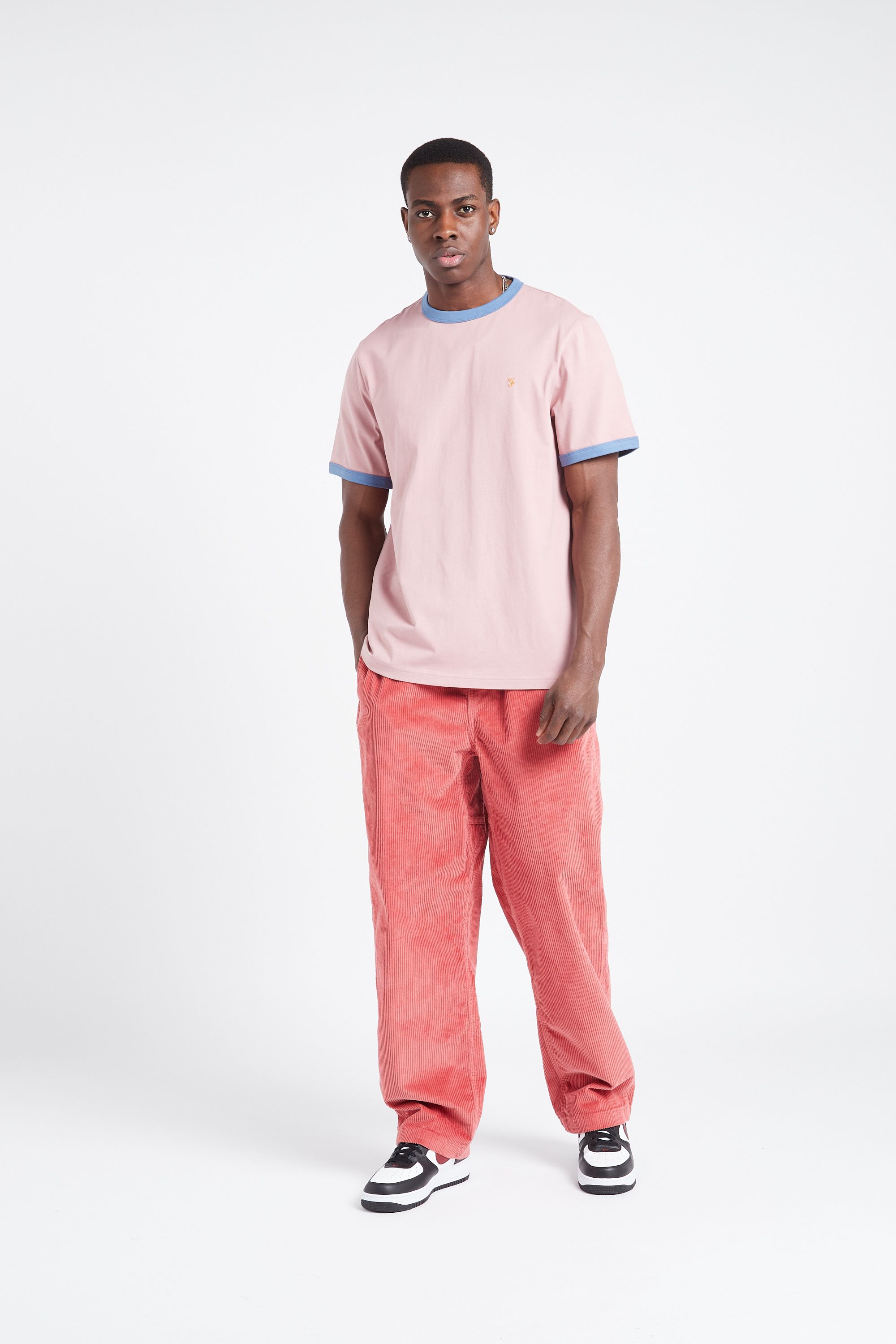 FARAH t-shirt TEES F4KFD041 GROVES RINGER Rose