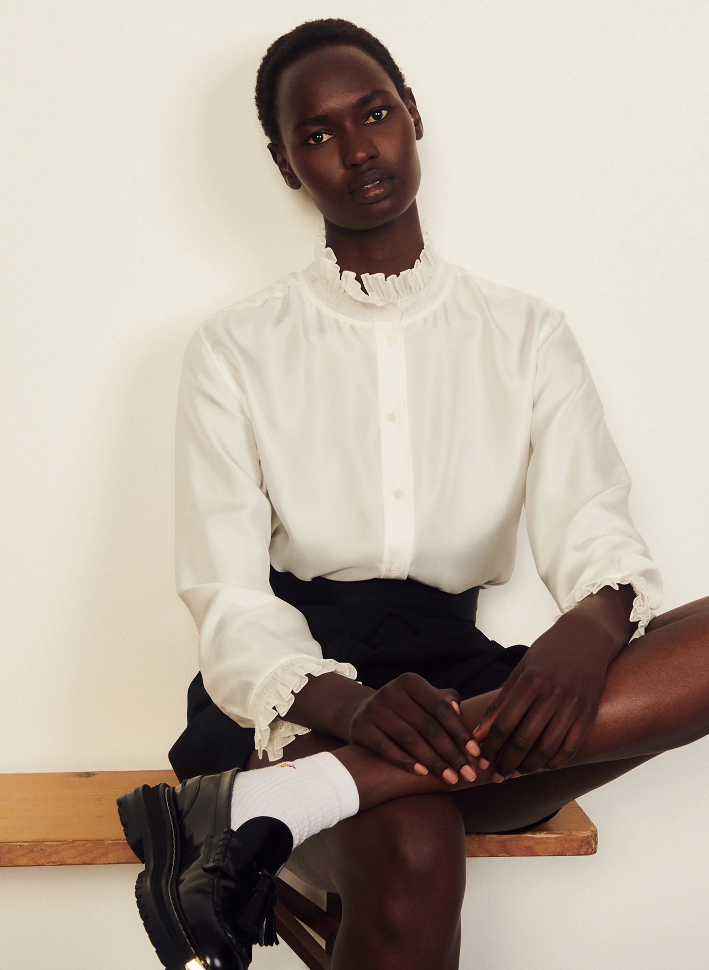 Chemise col victorien en soie | Blanc