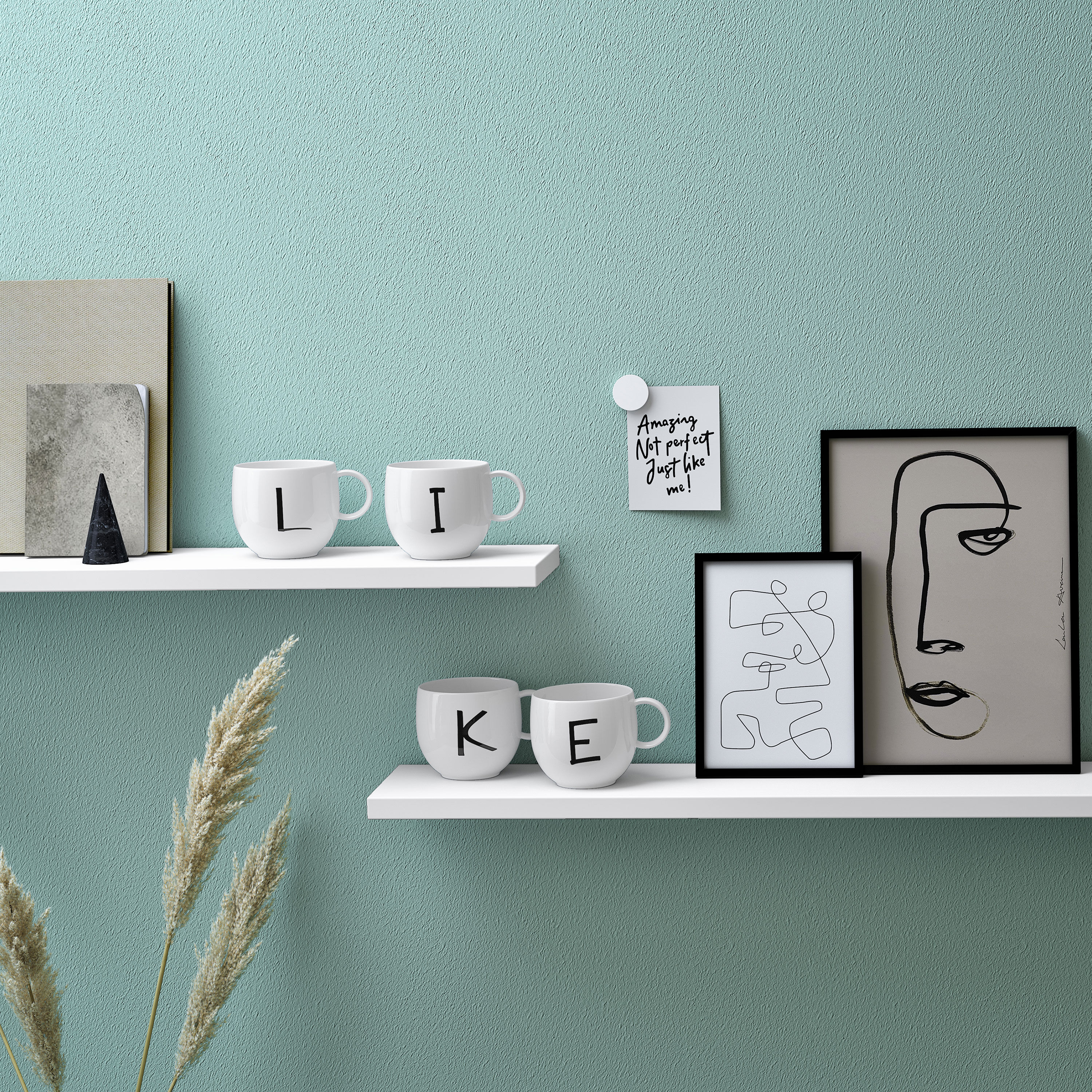 Letters Mug White, 9.9 oz, Premium Porcelain