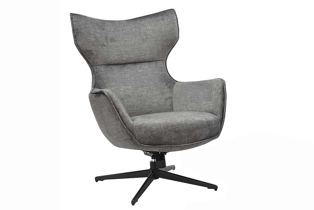 Drehbarer Sessel VOGUE grau Samt schwarze Metallbeine mit Armlehne