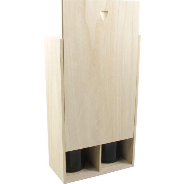 Wijnkist, Paulonia, 2 flessen, schuifdeksel, 340x195x95mm, hout, naturel