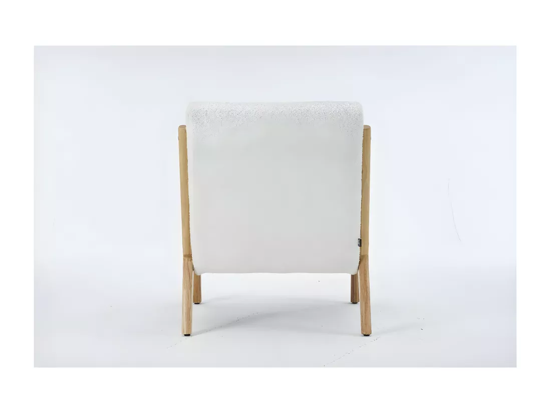 Fauteuil en bois et tissu bouclette écru - Lanna
