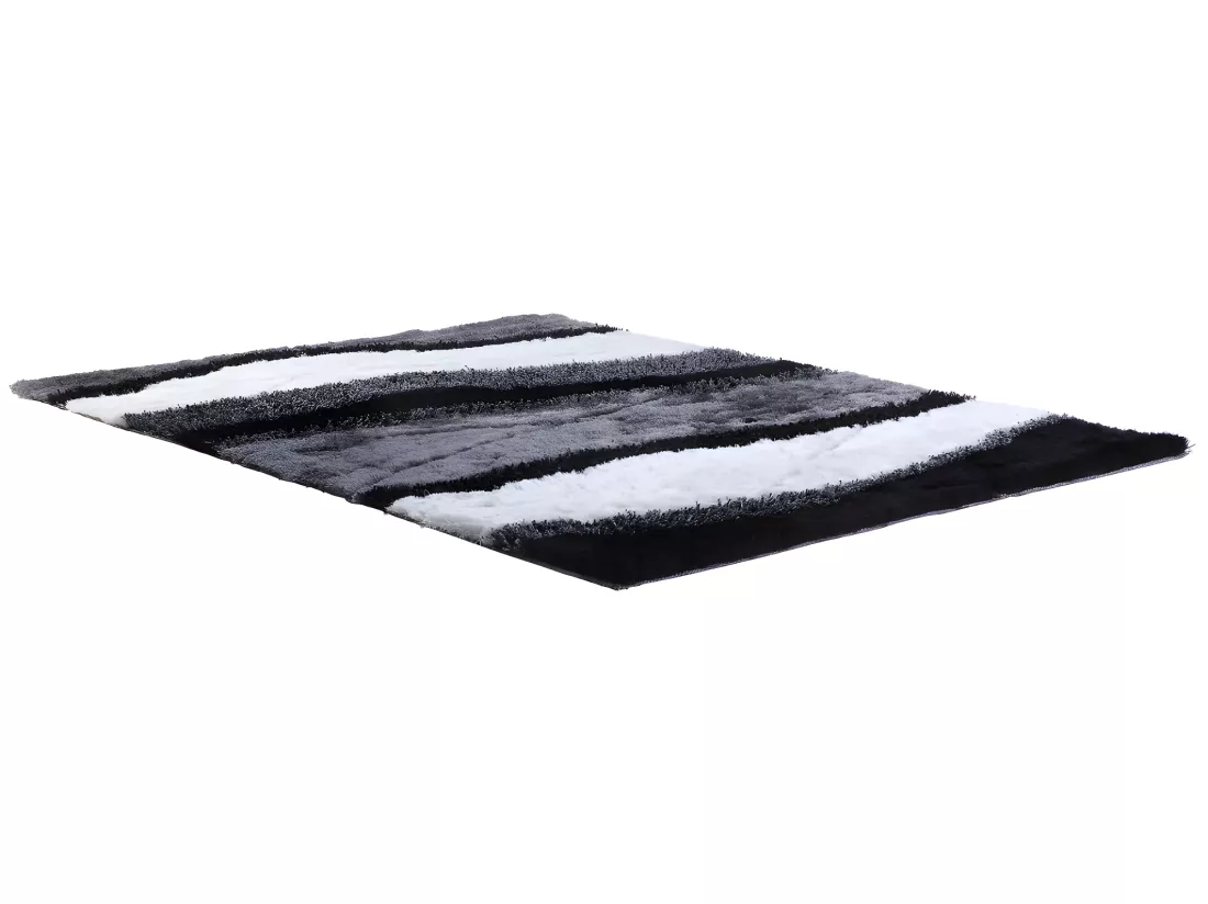 Tapis shaggy à poils longs ECUME - tufté main - Noir et Blanc - 140 x 200 cm