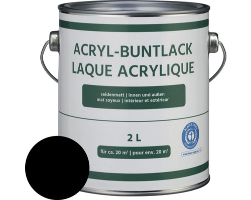 Acrylverf, satijnen afwerking, diepzwart, 2 liter