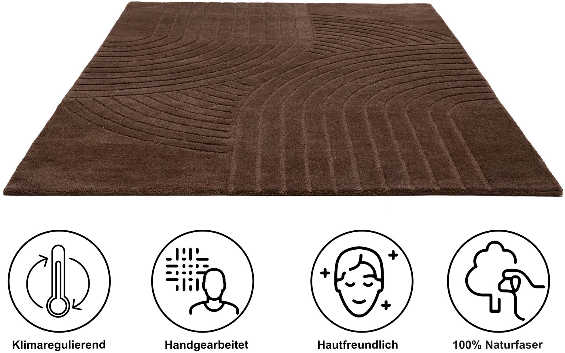 my home Wollteppich »Gabbo Design, Handgefertigt, Teppich,  reine Wolle,« rechteckig 14 mm Höhe Hoch-Tief-Effekt, reine Wolle, Scandi-Look, Naturfaser, Handarbeit
