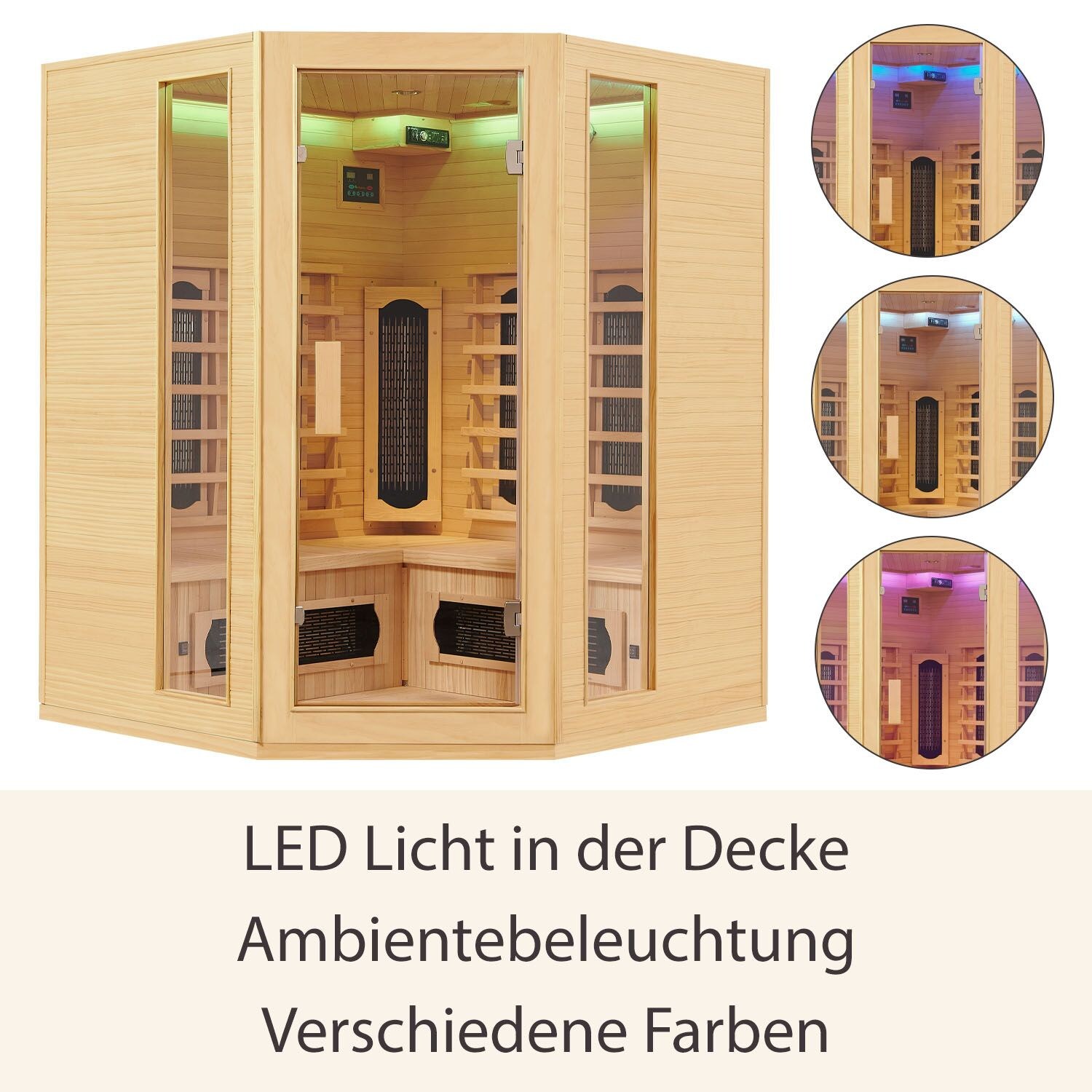 Infrarotkabine Nyborg E150K – Infrarotsauna 4 Personen –LED-Farblicht, 7 Keramik-, 1 Flächenstrahler