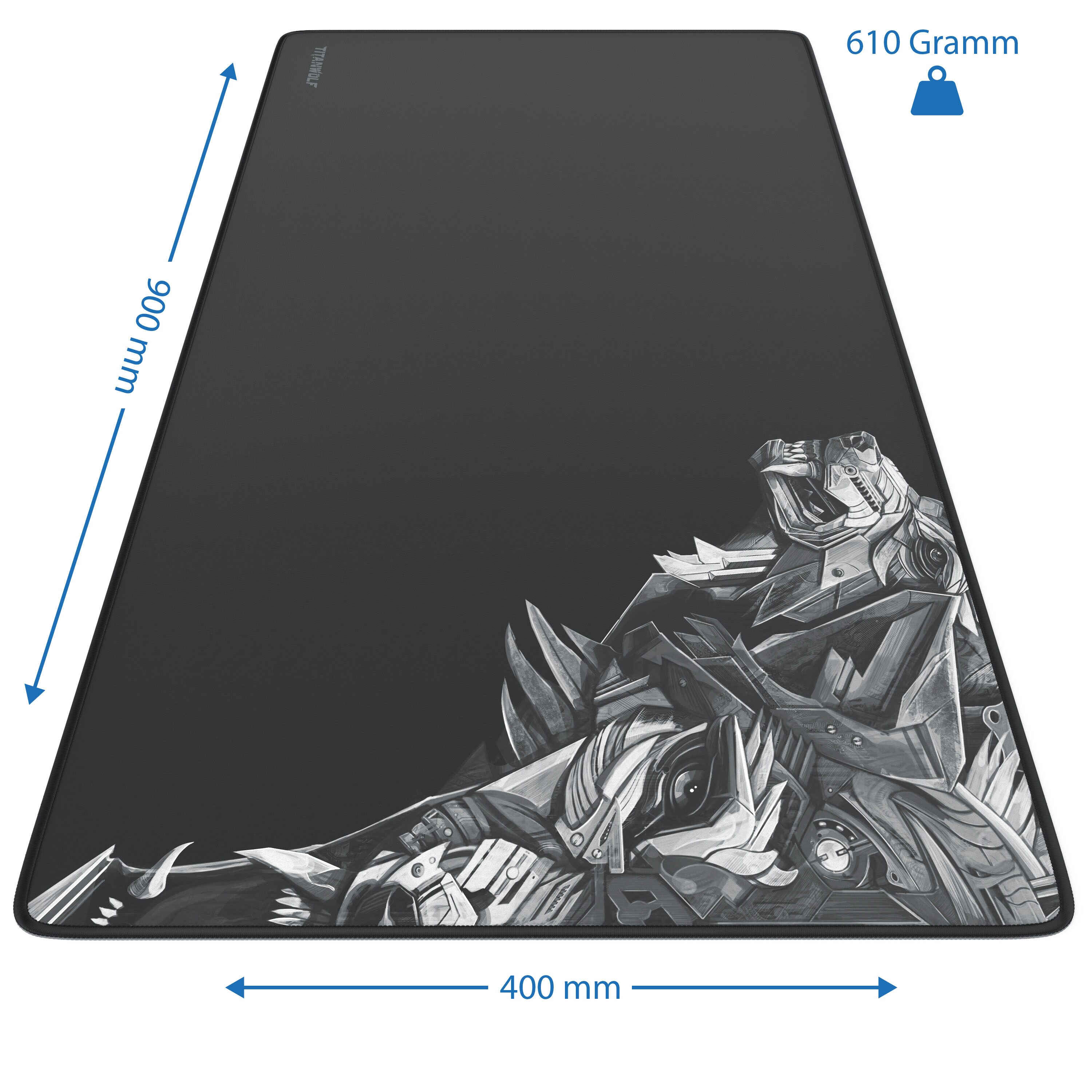 Titanwolf Gaming Mauspad XXL, glattes Stoffgewebe, Speed Mousepad 900 x 400mm große Fläche, Wolfsmotiv rechts