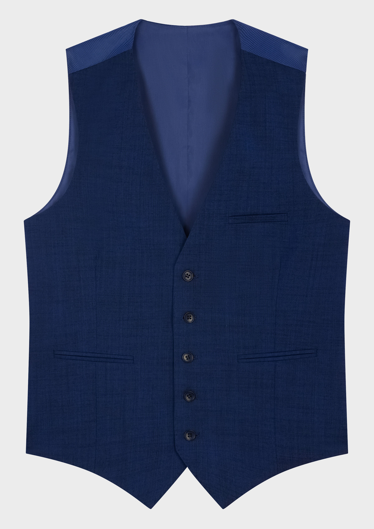 Gilet de costume en laine et coton stretch unis bleu indigo
