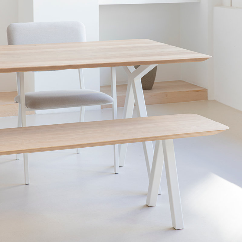 Studio HENK tafel Slim X-type Rechthoekig - wit frame, HPL Fenix bianco kos 200 x 90 | HPL Fenix Bianco Kos | Vejongde Rand | Frame Wit
