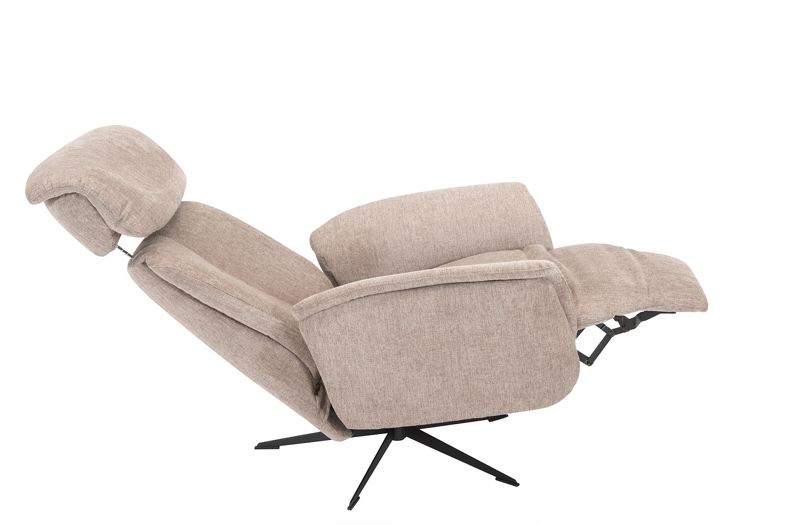 Sublim lenestol Manuell hvilefunksjon. Medium størrelse, tekstil Brego 3591 light brown. Sort orion sokkel.