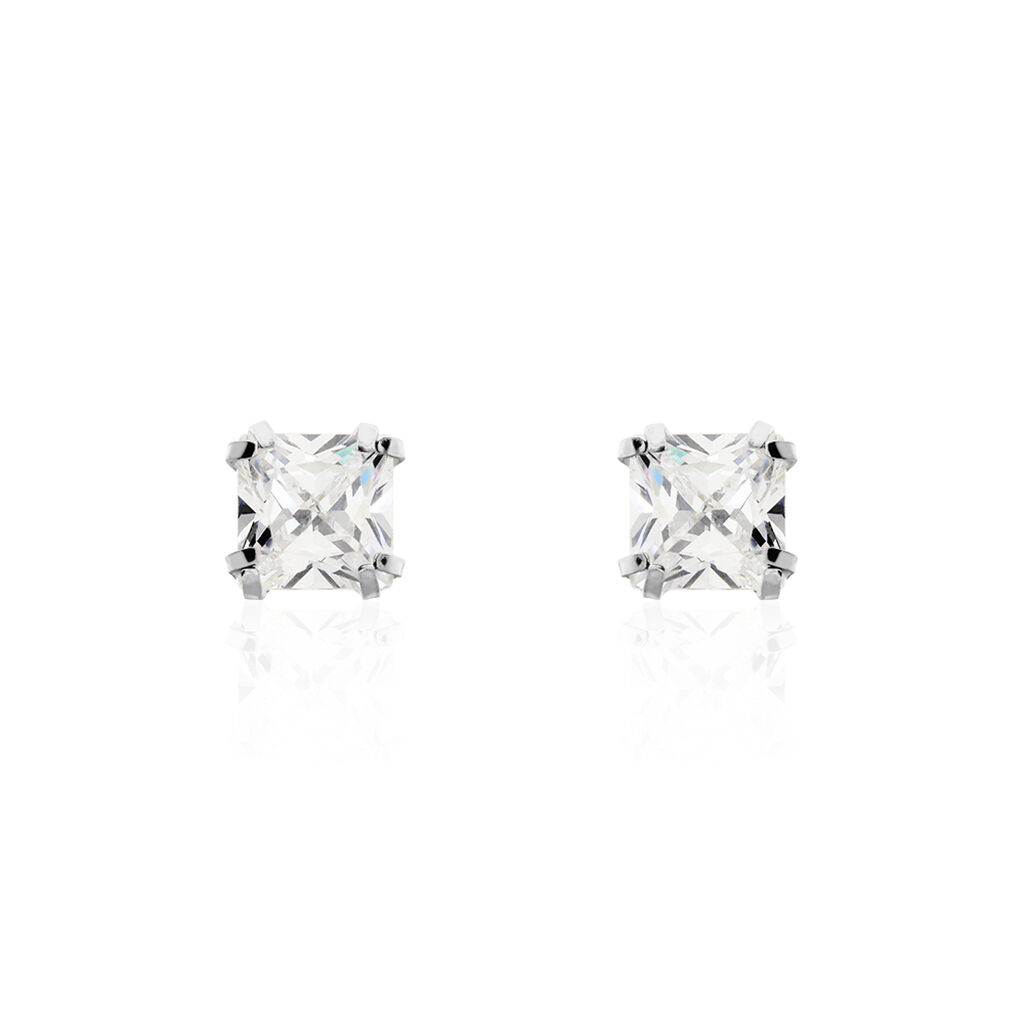 Boucles D'oreilles Puces Or Blanc Oxyde De Zirconium