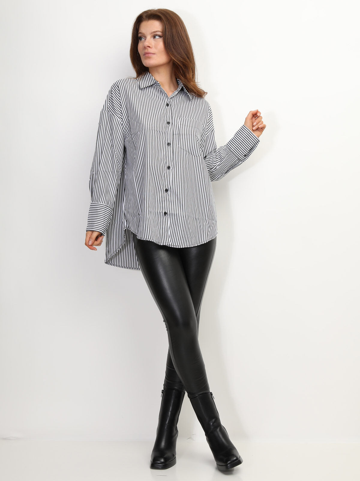 Chemise oversize à rayures- Noir