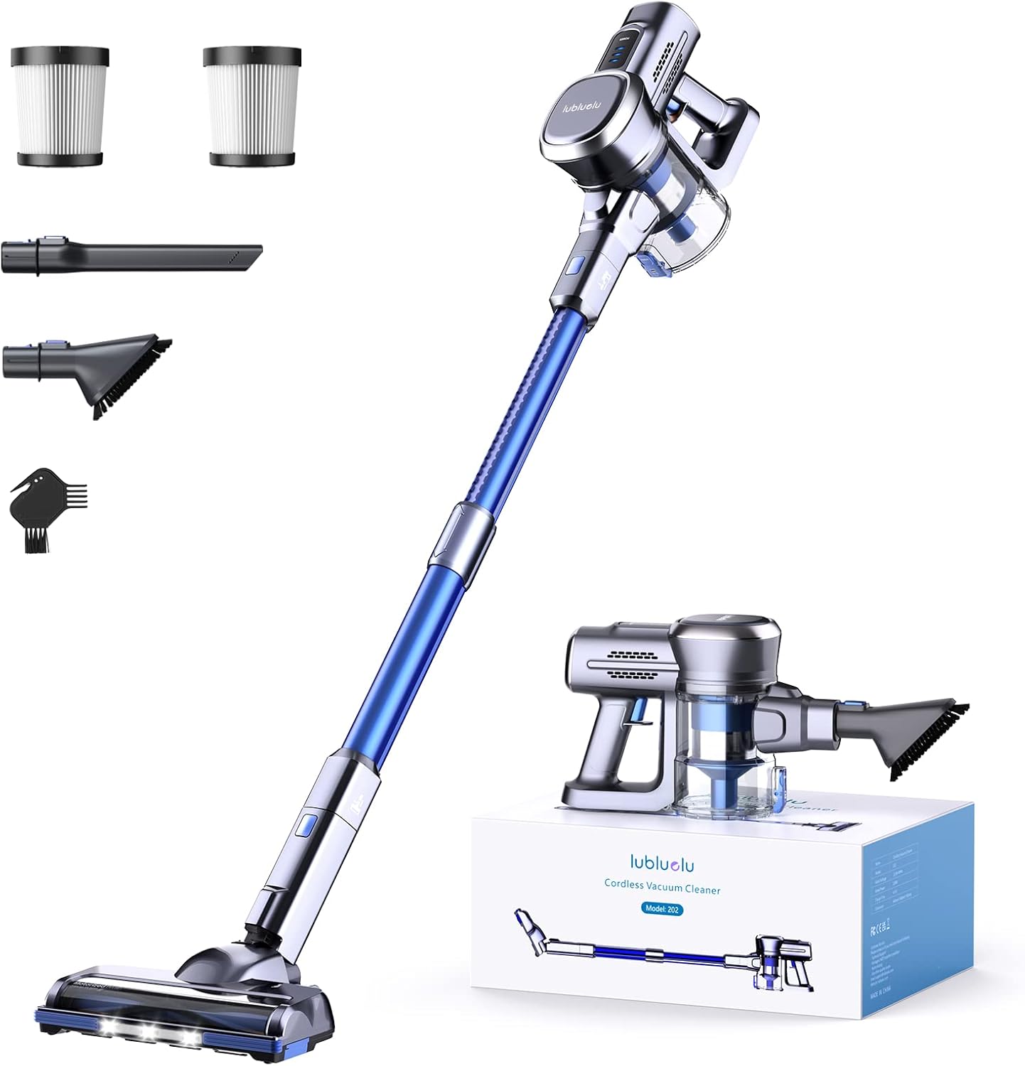 Lubluelu 25000 Pa Akku Staubsauger| Staubsauger Kabellos Saugleistung |25.9V Akkusauger Freistehend|50Min.Laufzeit|120.000U/Min| Kabelloser Sauger für Tierhaare, Teppich & Harter(Harten) Boden (Blau)