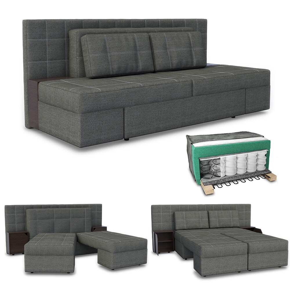 VICCO Schlafsofa mit Bettfunktion 235 x 105 cm Grau Dreisitzer Couch Taschenfederkern Schlafcouch