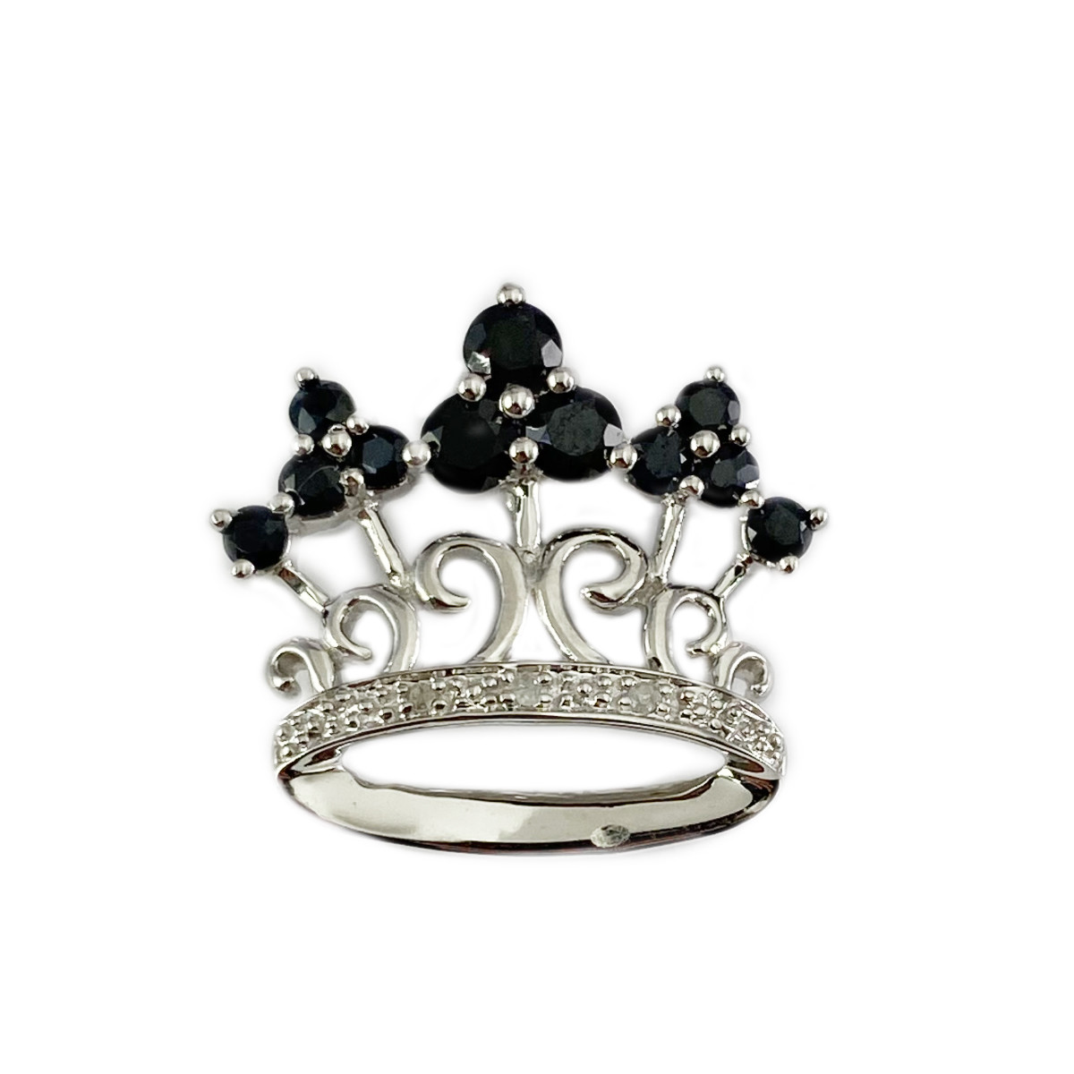 Pendentif d'occasion couronne or 750 blanc saphirs diamants