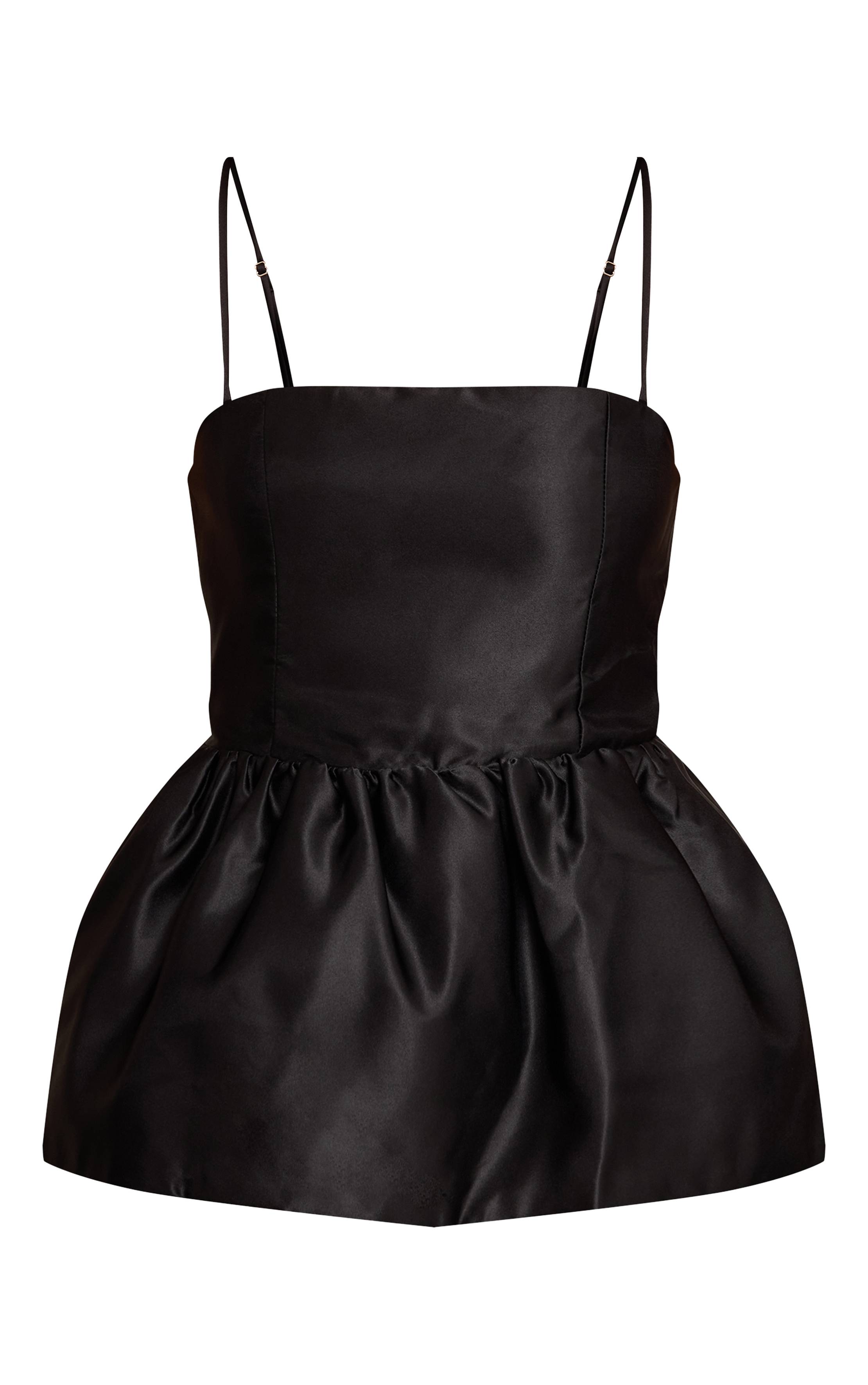 Noir Top Ballon À Bretelles En Satin