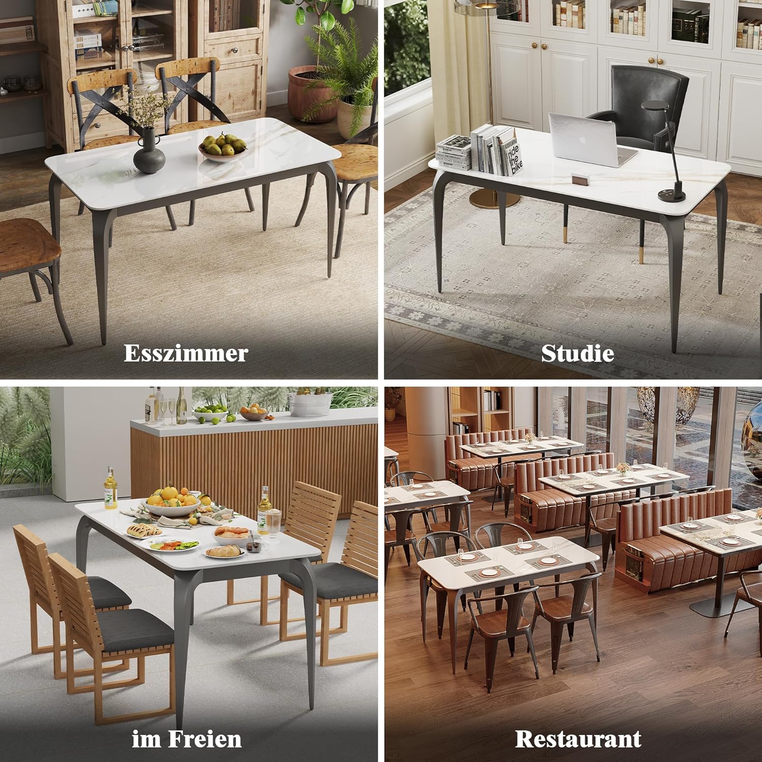 ZL ZELing Esstisch 140x70 cm, Küchentisch für 4-6 Personen, Keramik Esszimmertisch modern, Sinterstein, weiß, Kratzfest, Abriebfest, pflegeleicht, für Wohnzimmer, Küche, Schreibtisch