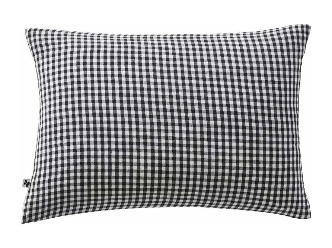 Taie d'oreiller gaze de coton imprimé vichy 50x70 Noir