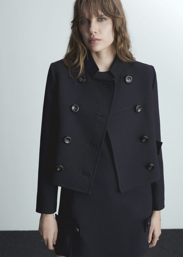 MANGO Double-breasted cropped jacket Navy