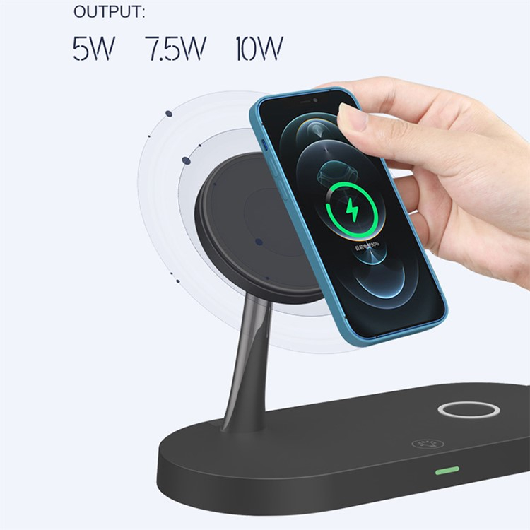 (15W) 3in1 Magnetisches Ladegerät Qi Wireless Charger Ladestation für Apple iPhone / Airpods / Apple Watch mit LED Nachtlicht - Schwarz