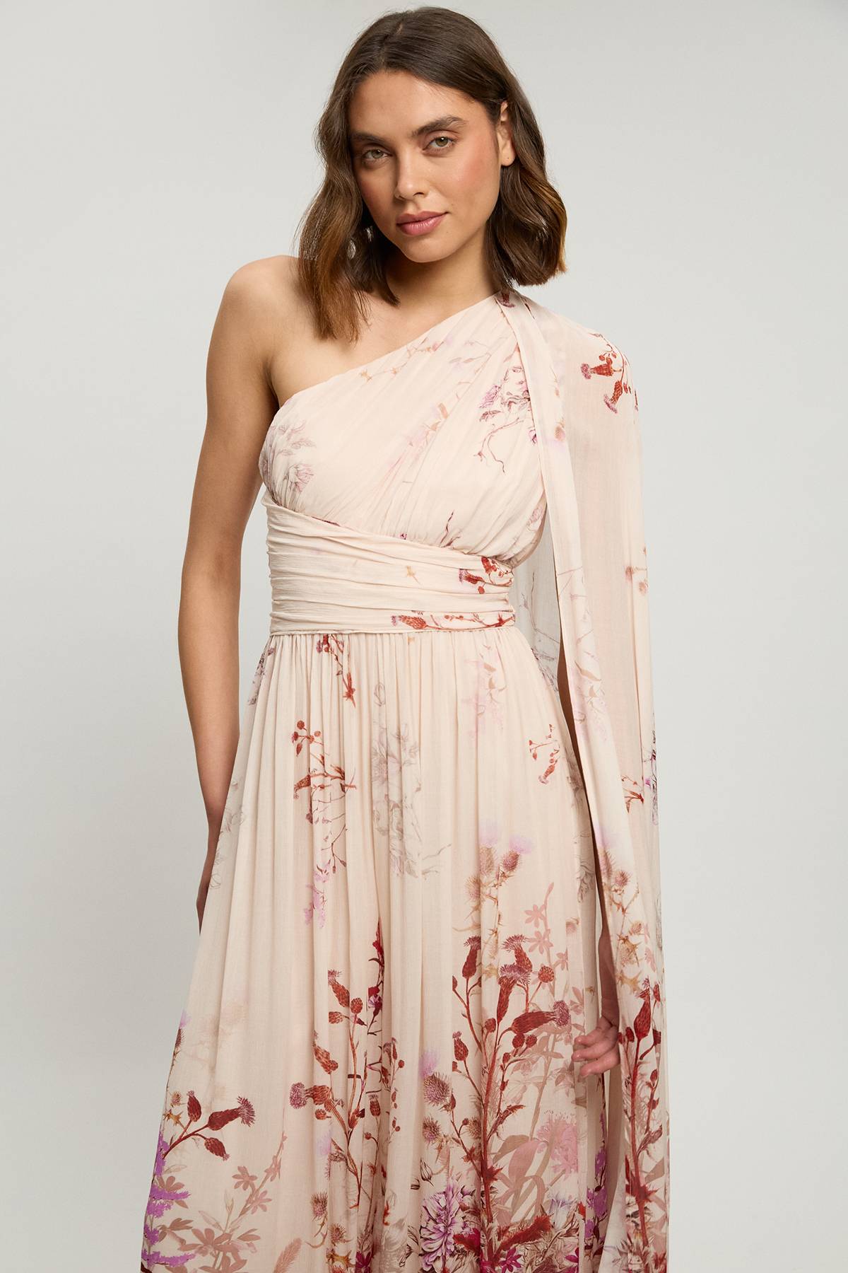 KarenMillen Robe Longue Tissée À Une Épaule En Georgette Froissée À Imprimé Floral Petite