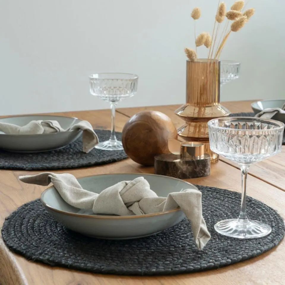 Hioshop Bombay Placemat Ø38cm- set van 4 donkergrijs