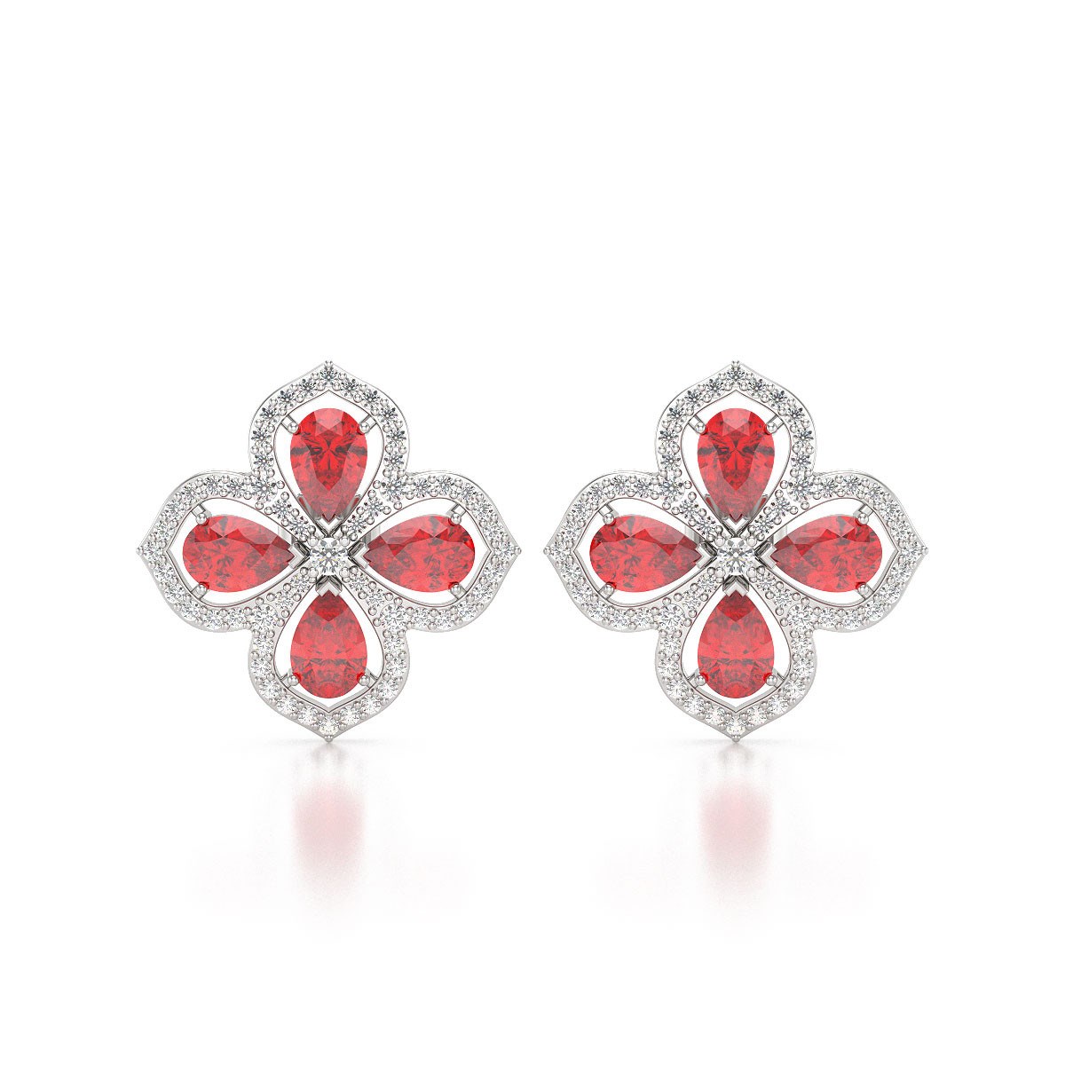 Boucles d'oreilles ADEN Or 585 Blanc Rubis et Diamant 3.55grs