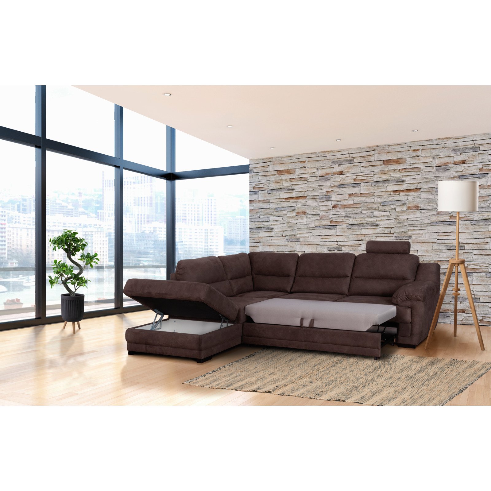 Ecksofa Melfi Microfaser braun, Récamière links