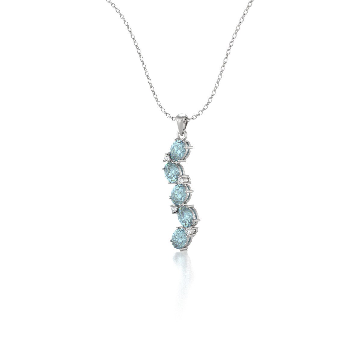 Collier Pendentif ADEN Or 585 Blanc Aigue-Marine et Diamants Chaine Or 585 incluse 1.78grs
