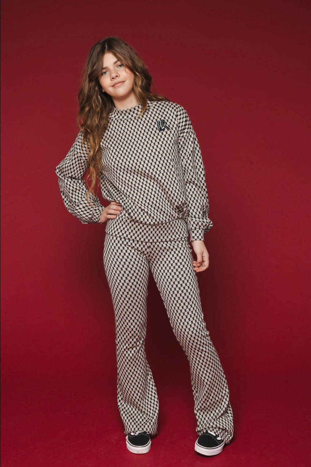 LOOXS sweater met all over print ecru/zwart