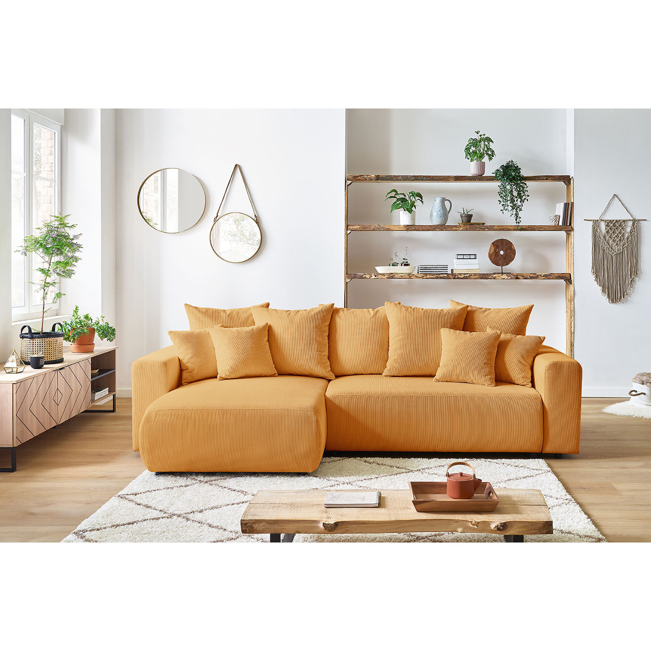 Bobochic Canapé d'angle convertible reversible velours côtelé Envy jaune - 282x153x95 cm