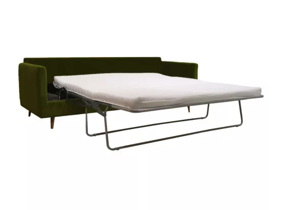Villabon - Canapé convertible 4 places en velours pieds bois foncé - Vert olive