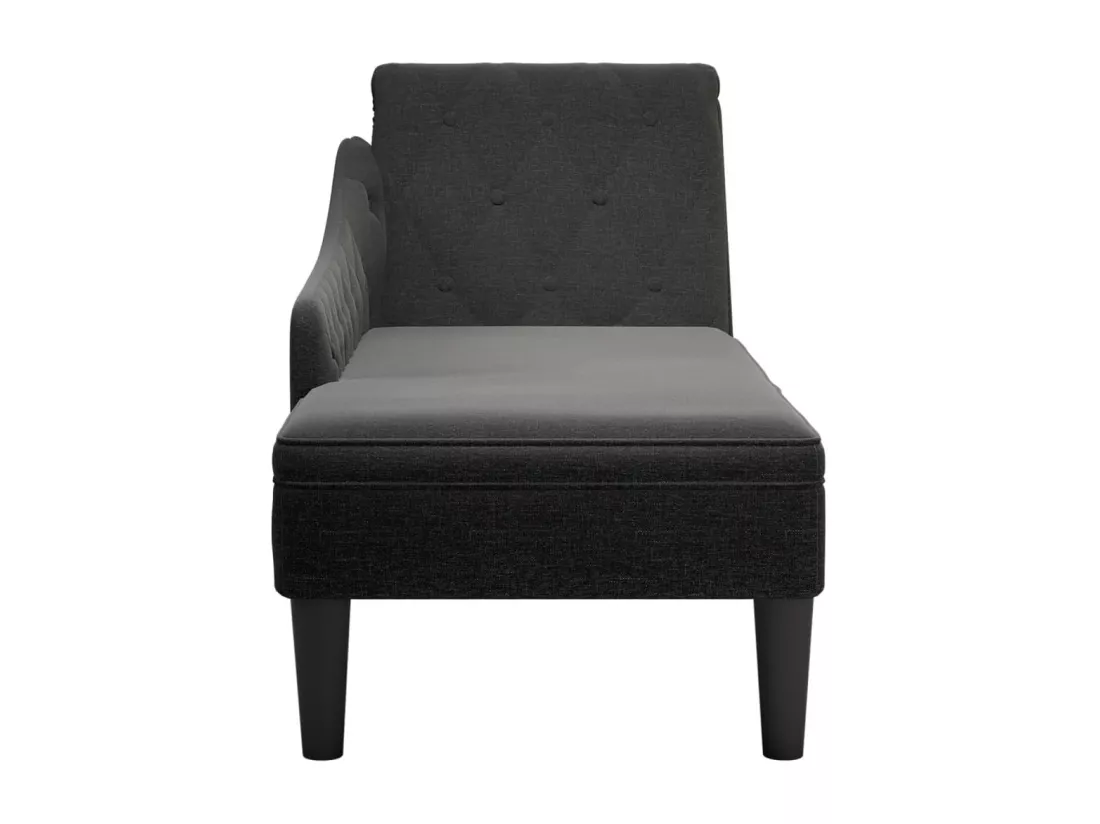Fauteuil long avec coussin et accoudoir droit noir tissu