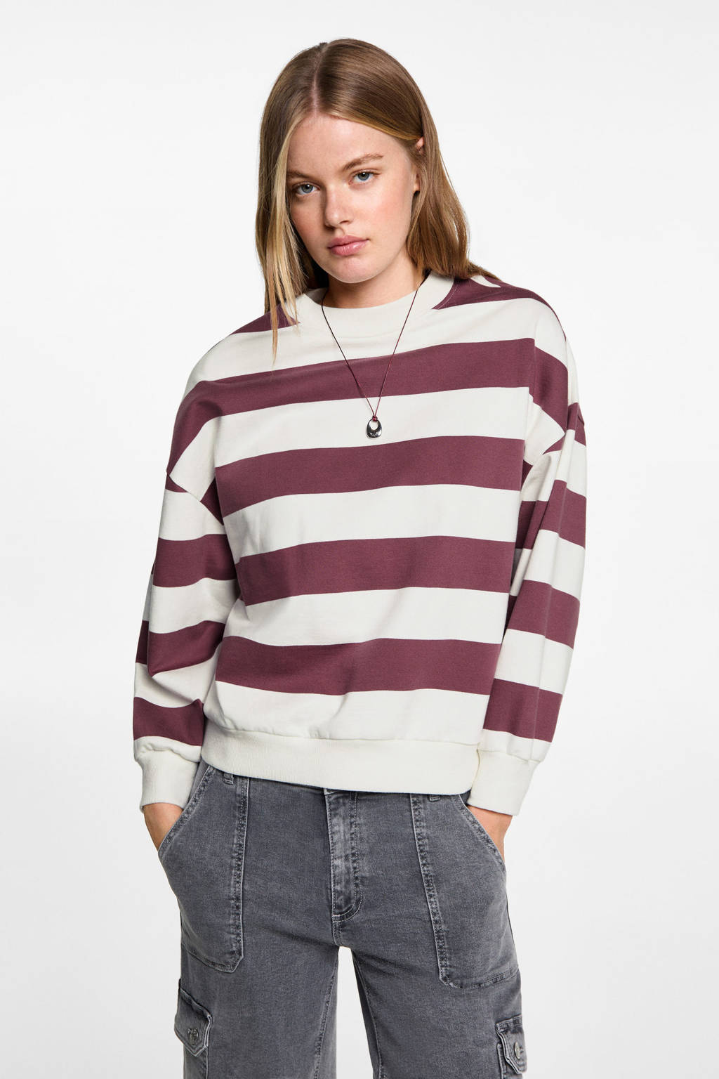 MANGO TEEN gestreepte sweater donkerrood
