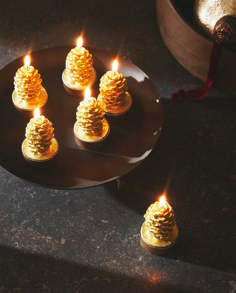 PACOTE DE VELAS DE NATAL EM FORMATO DE PINHA (PACOTE COM 6)
