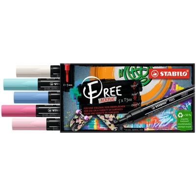 STABILO FREE Candy - Pack de 5 marqueurs acryliques - pointe moyenne - T300