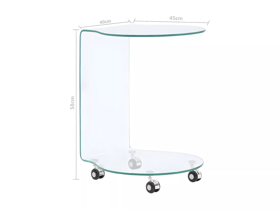 Table d'appoint arrondi sur roulettes verre trempé transparent Niu