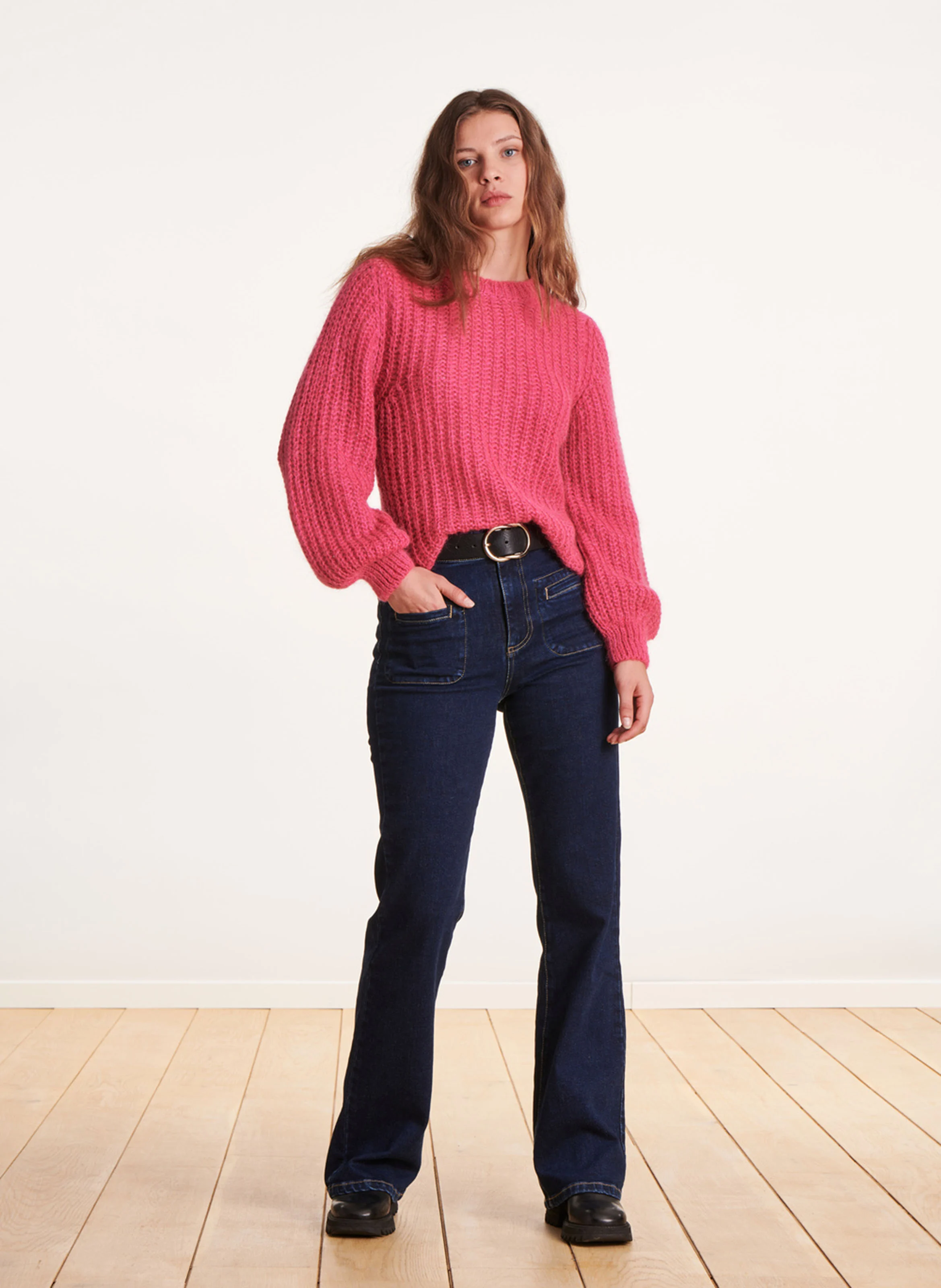 Pull col rond en maille | Rose