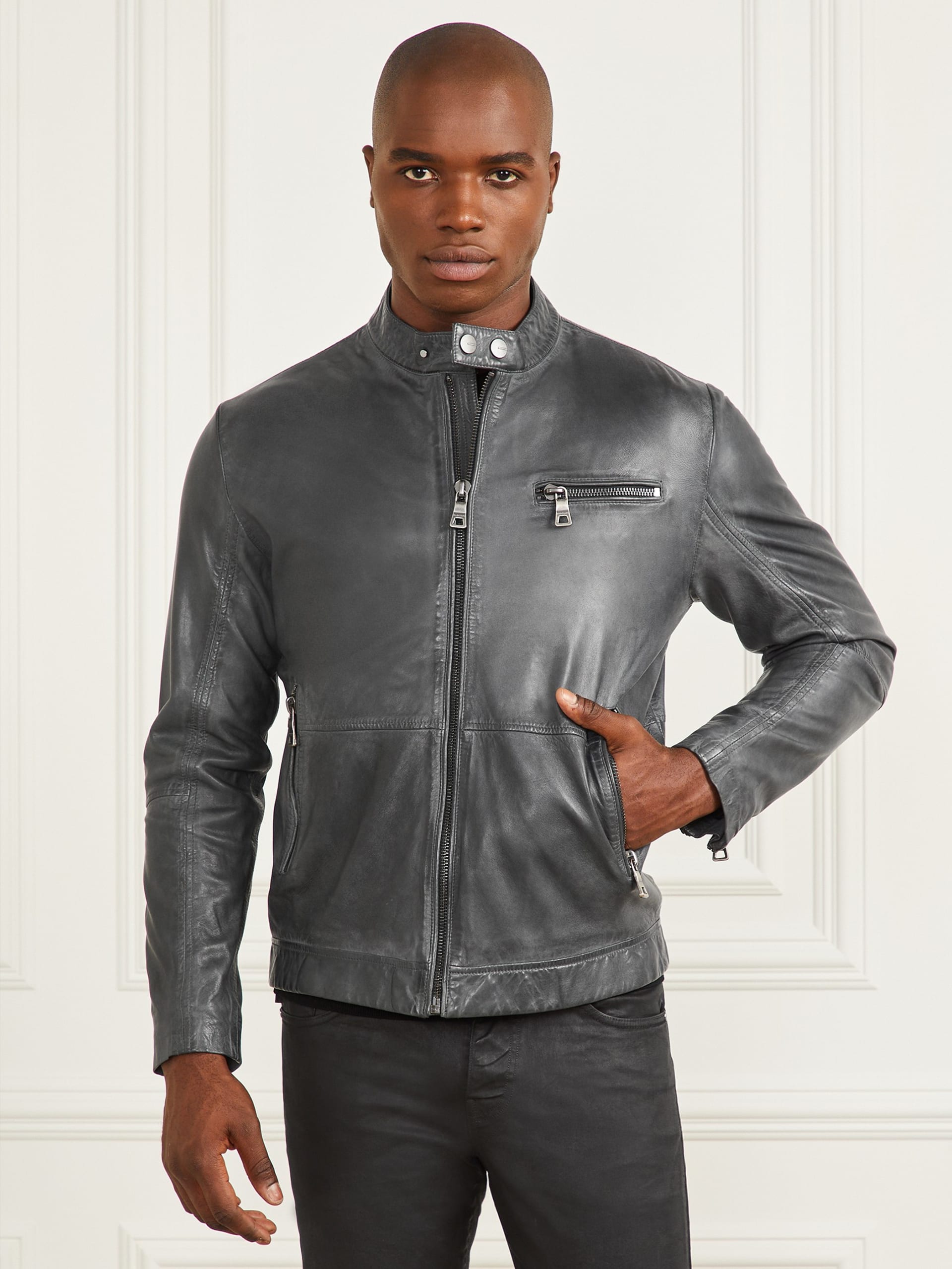 Jaqueta de couro estilo motociclista